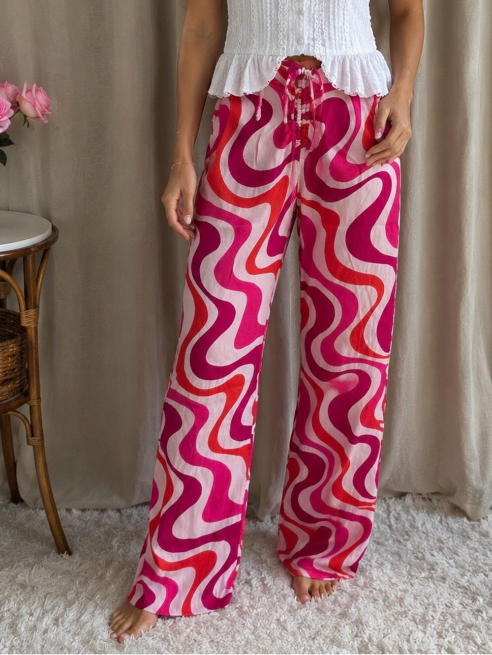 Zara Retro Pink, Magenta & Orange Abstract Tie-Front design legging